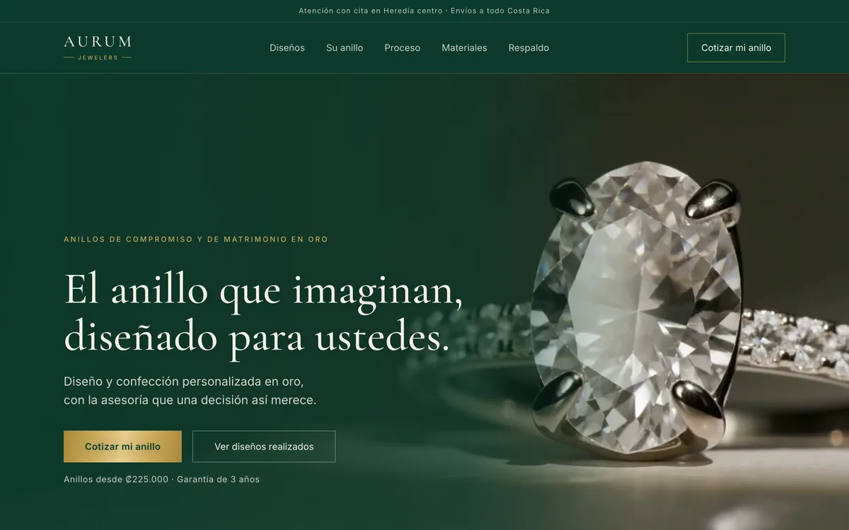 Portada del sitio de Aurum Jewelers