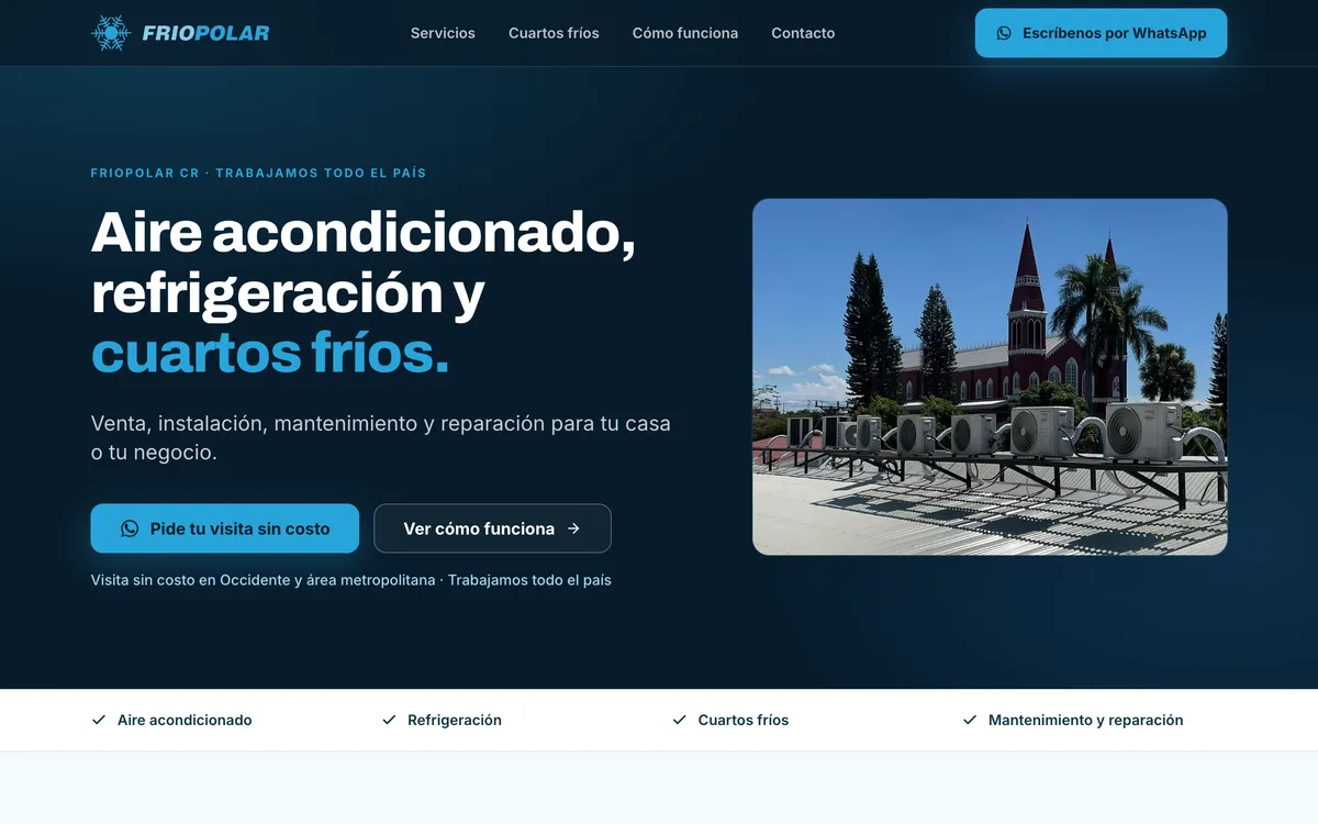 Portada del sitio de FrioPolar CR