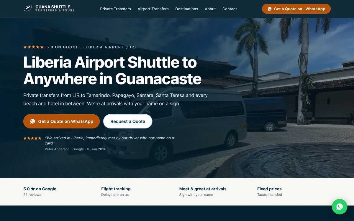 Portada del sitio de Guana Shuttle Service